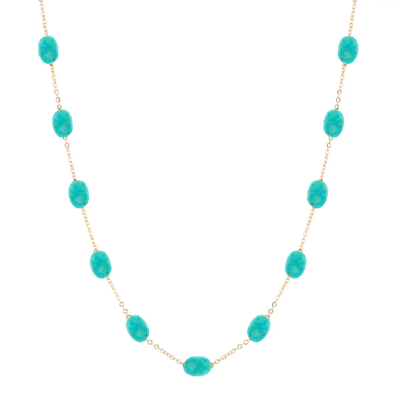 14k Turquoise Nugget Station Necklace