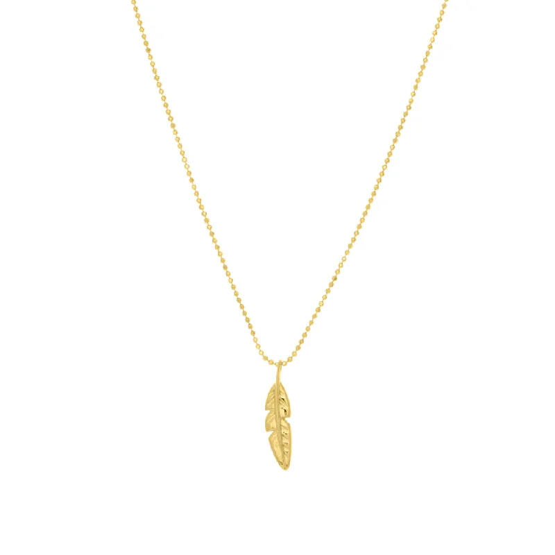 14kt Yellow Gold Feather Necklace 18"