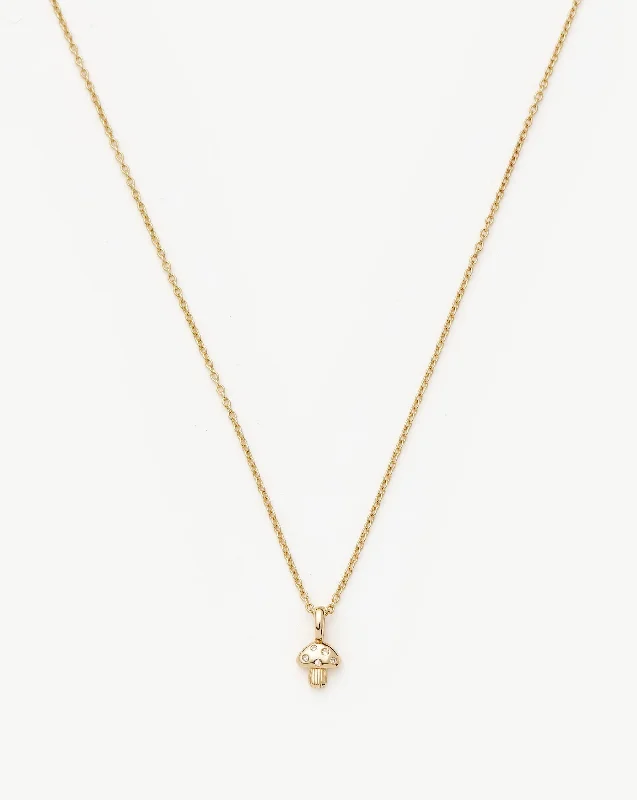 Fine Diamond Mushroom Mini Pendant Necklace | 14k Solid Gold/Diamond