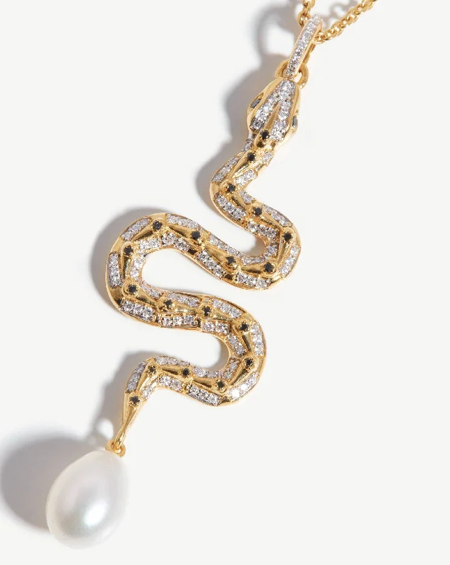 Harris Reed Fine Serpent Necklace | 14k Solid Gold/Pearl & Diamond