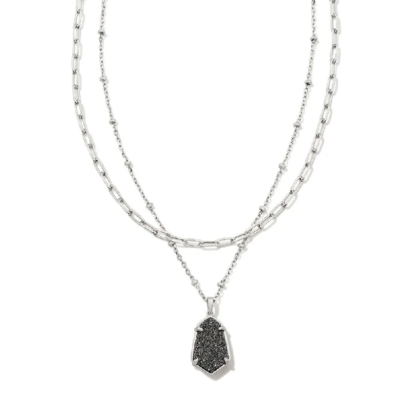 Kendra Scott Alexandria Multi Strand Necklace Rhodium Platinum Drusy