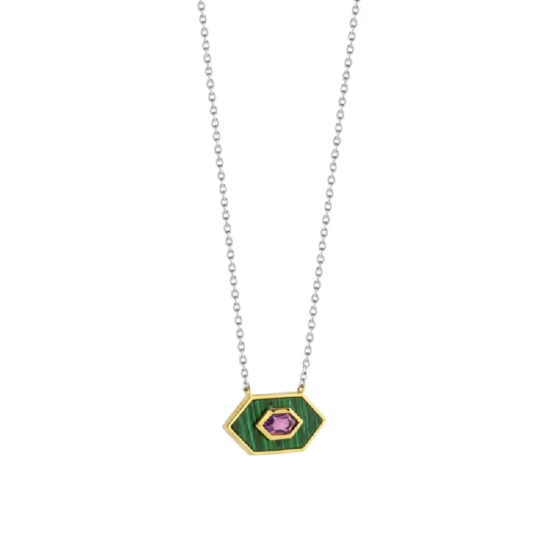 Ti Sento Malachite and Amethyst Pendant Necklace