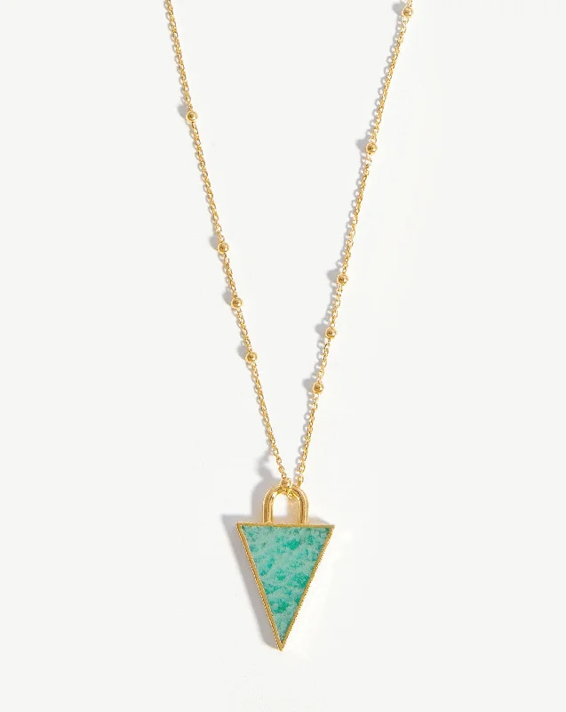 Triangle Pendant Chain Necklace | 18k Gold Plated/Amazonite