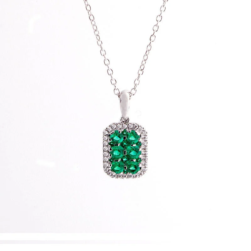 Bellagio Collection Pave Emerald Elongated Cushion Pendant