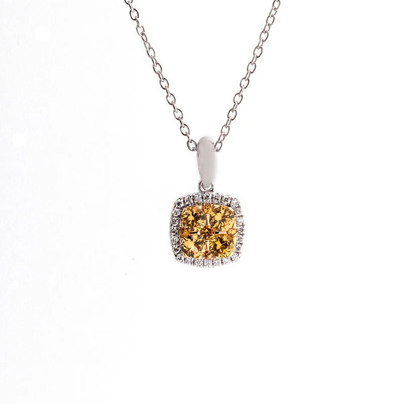 Bellagio Collection Pave Yellow Sapphire Cushion Shape Pendant