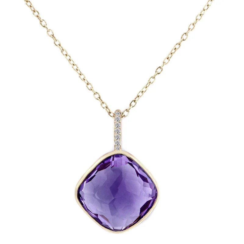 Como Collection 12mm Cushion Amethyst with Diamond Pendant