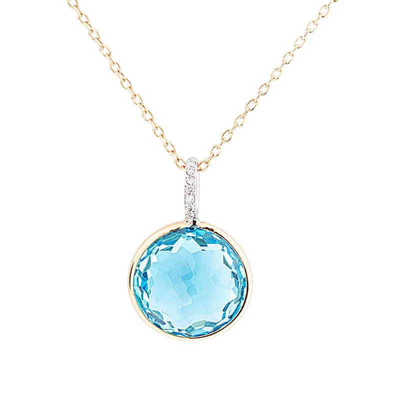 Como Collection 12mm Round Blue Topaz with Diamond Pendant