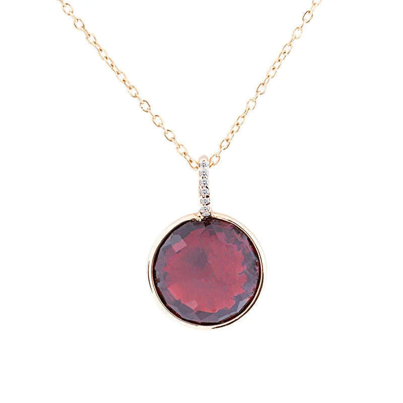 Como Collection 12mm Round Garnet with Diamond Pendant