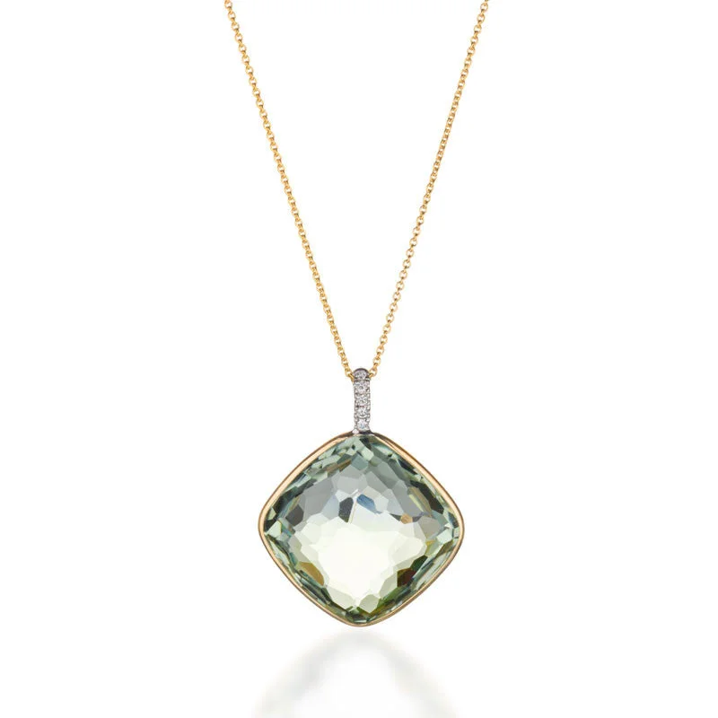 Como Collection 18mm Cushion Prasiolite with Diamond Pendant