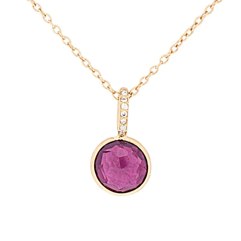 Como Collection 8mm Round Rhodolite-Garnet with Diamond Pendant