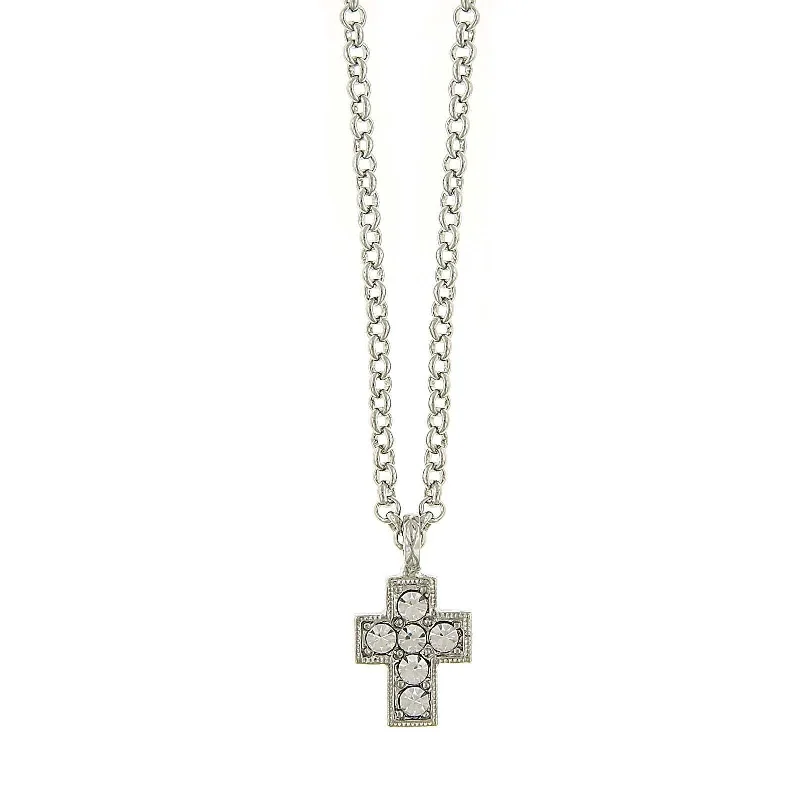 1928 Jewelry Crystal Cross Pendant Necklace 16" + 3" Extender