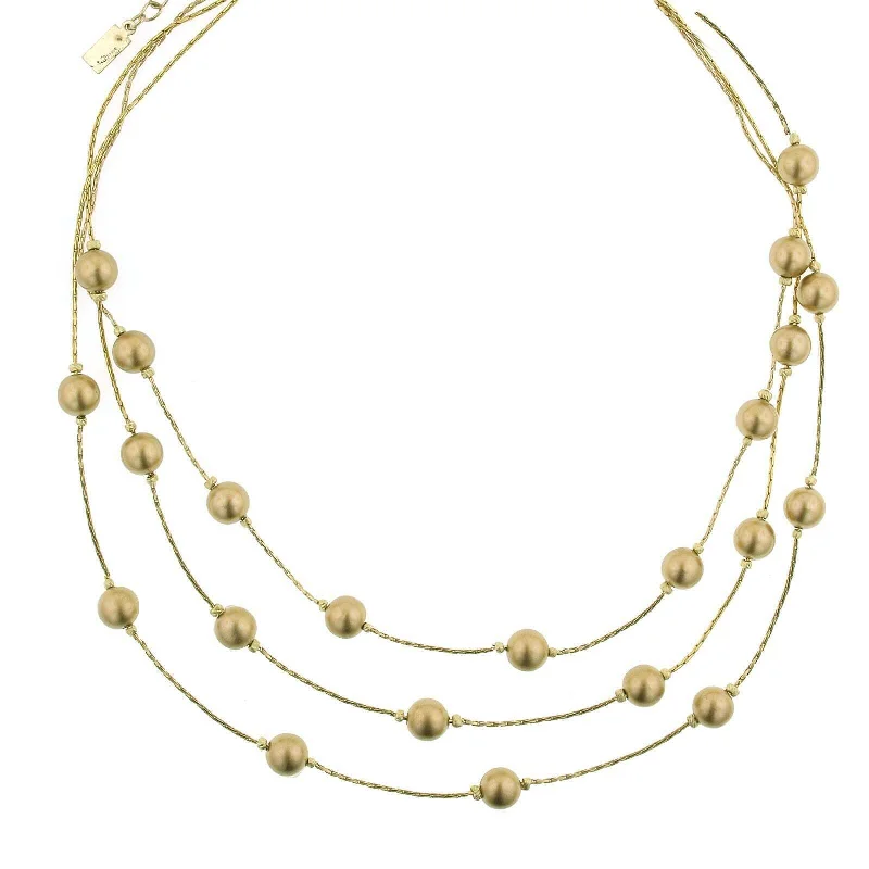 1928 Jewelry Matte Gold 8mm Faux Pearl Strandage Necklace 16" + 3" Extender