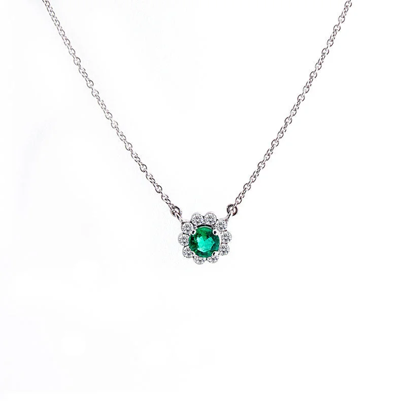 Invisible Set Emerald and Diamond Halo Necklace