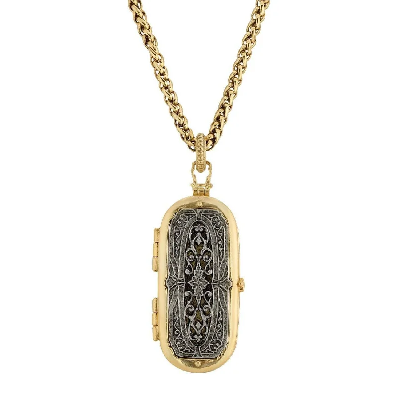 Antiquities Couture Heirloom Two Tone Vinaigrette Locket Necklace 32"