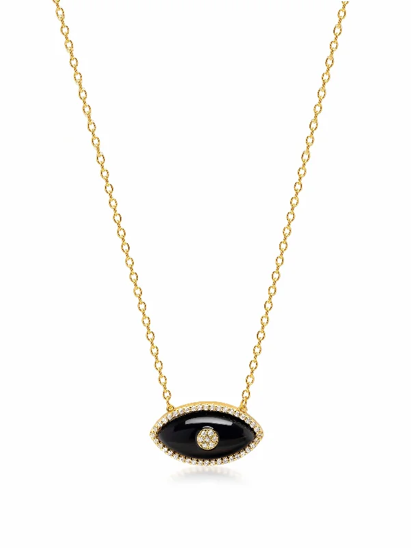 Women's Black Enamel Evil Eye Necklace