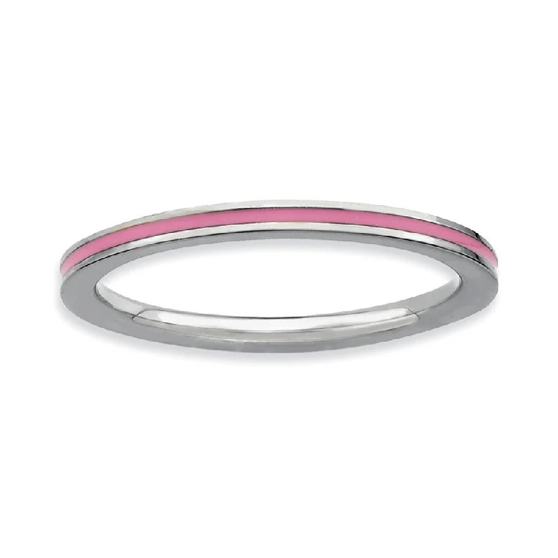 1.5mm Sterling Silver Stackable Pink Enameled Band