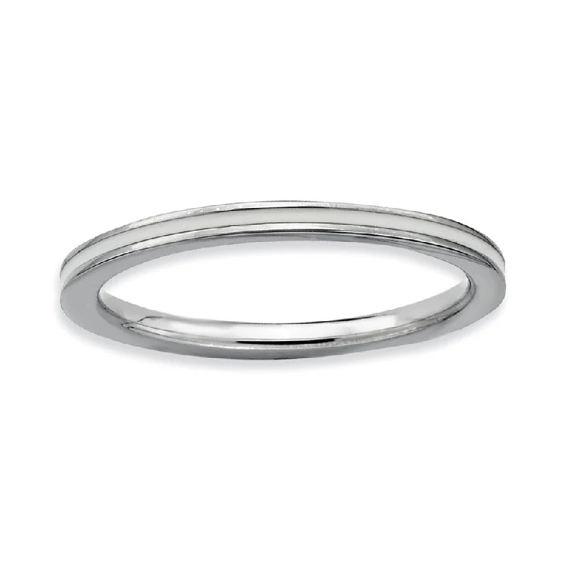 1.5mm Sterling Silver Stackable White Enameled Band