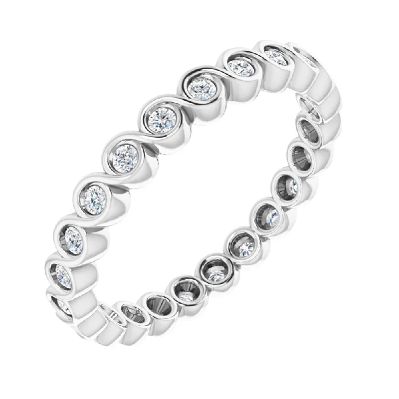 14K White Gold 1/3 CTW Diamond Bezel Set Eternity Swirl Band