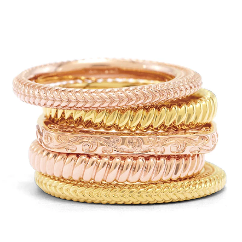 14K Yellow & Rose Gold Plated Sterling Silver Band Stackable Ring Set