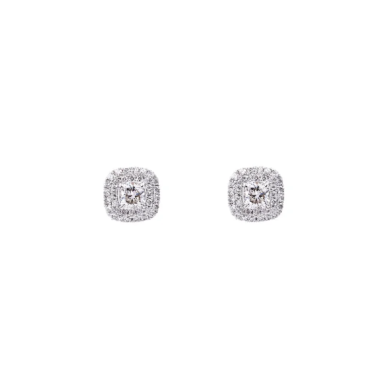 18 Karat White Gold Double Halo Diamond Earrings