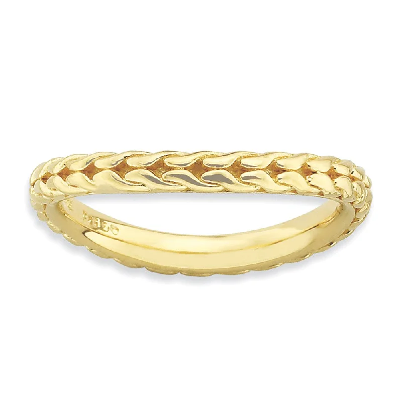 2.25mm Stackable 14K Gold Plated Silver Curved Wheat Pattern Band