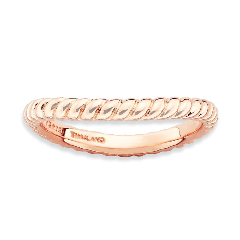 2.25mm Stackable 14K Rose Gold Plated Silver Curved Rope Band