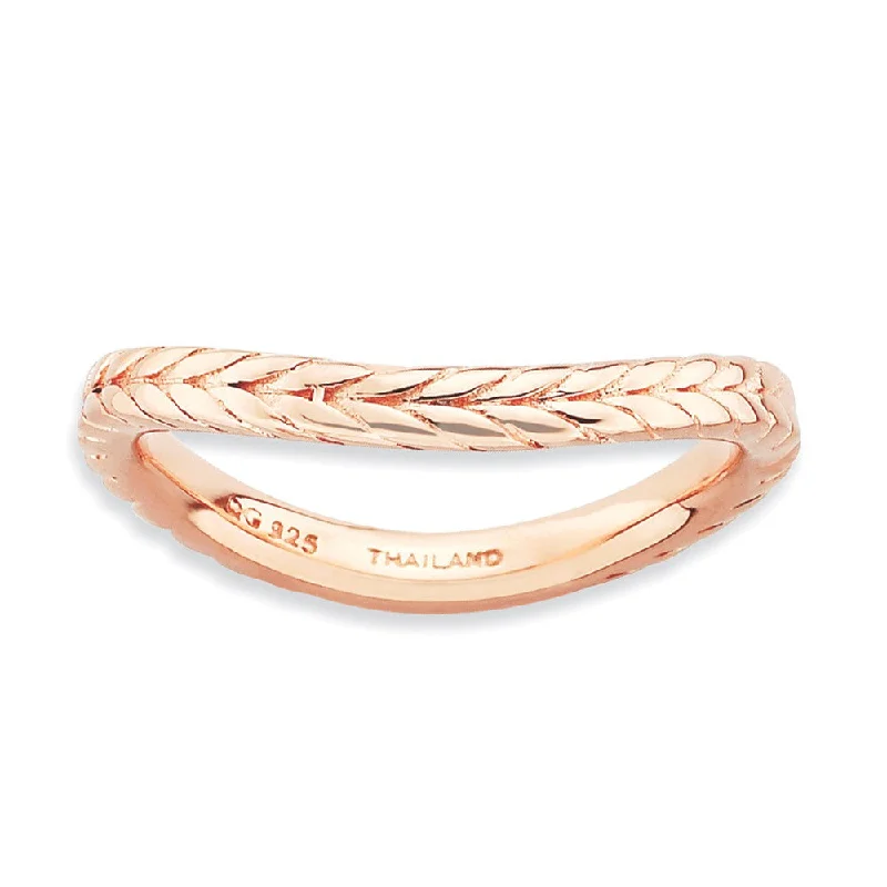 2.25mm Stackable 14K Rose Gold Plated Silver Curved Wheat Band