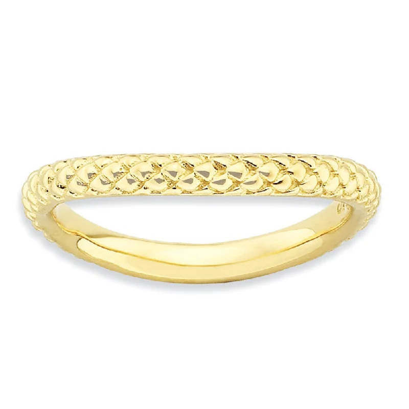 2.25mm Stackable 14K Yellow Gold Plated Silver Curved Textured Band