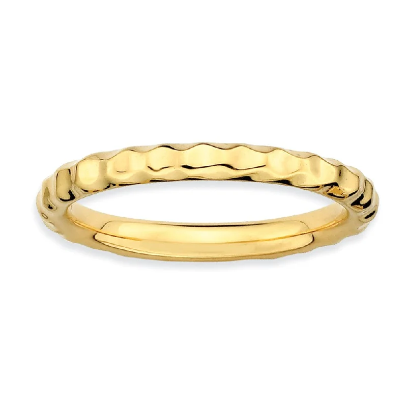 2.25mm Stackable 14K Yellow Gold Plated Silver Hammered Band