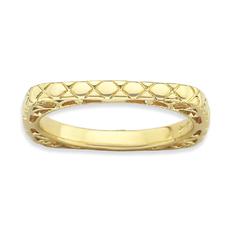 2.25mm Stackable 14K Yellow Gold Plated Silver Square Snake Skin Band