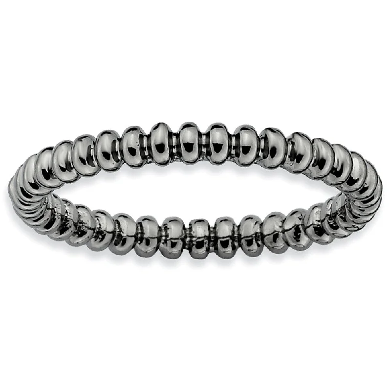 2.25mm Stackable Black Plated Silver Beaded Band