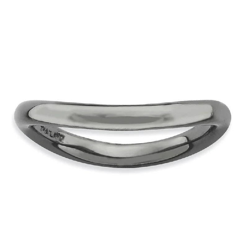 2.25mm Stackable Black Plated Silver Curved Polished Band