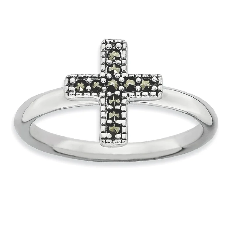 2.25mm Sterling Silver Stackable Marcasite Cross Ring