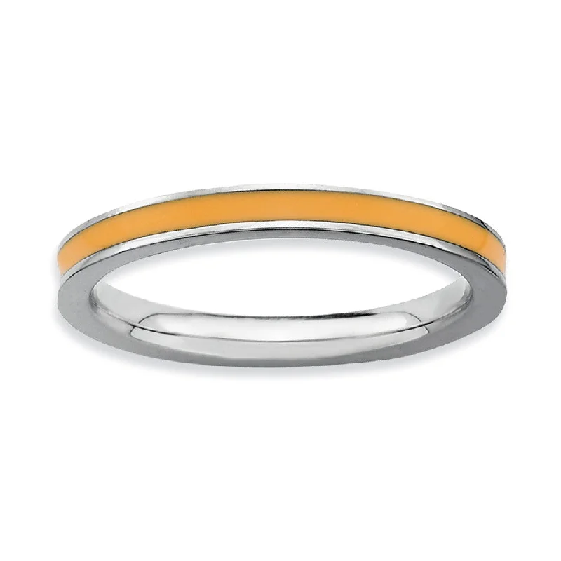 2.25mm Sterling Silver Stackable Orange Enameled Band