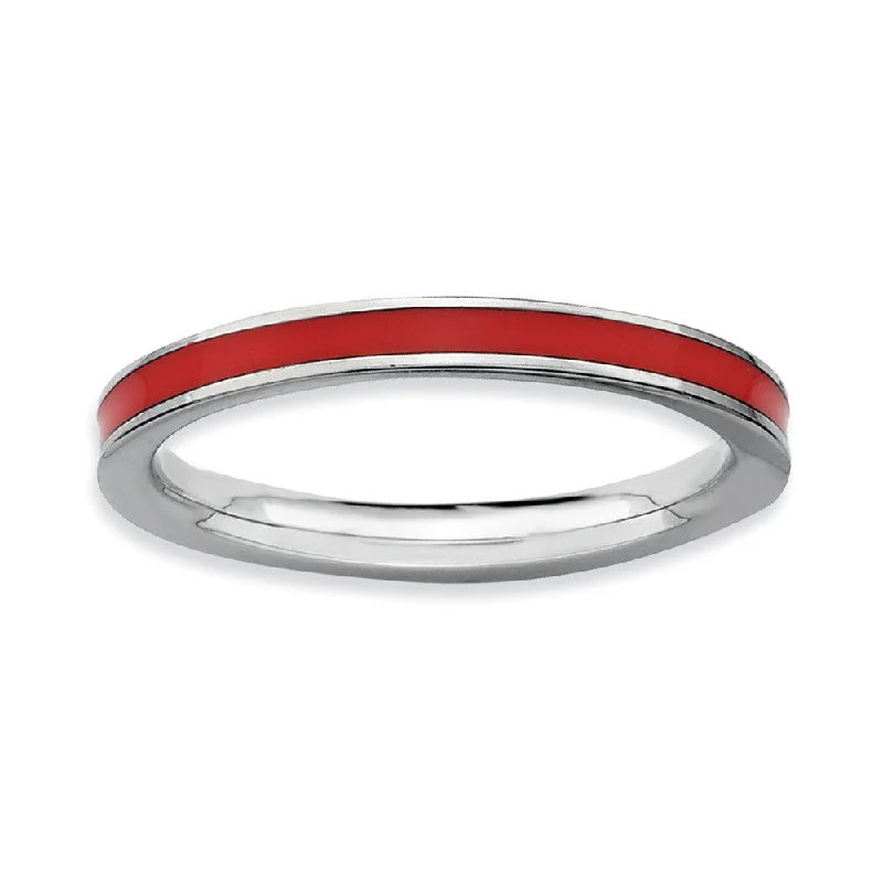 2.25mm Sterling Silver Stackable Red Enameled Band