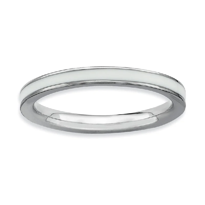 2.25mm Sterling Silver Stackable White Enameled Band