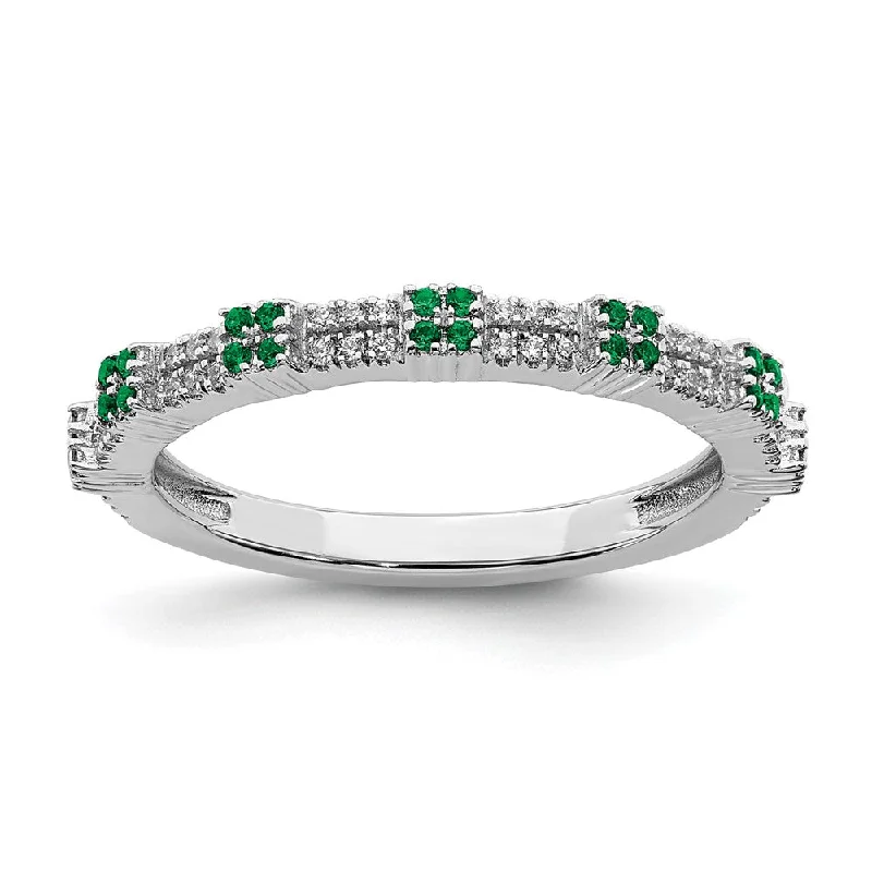 2.5mm Rhodium Sterling Silver, Created Emerald & Diamond Stack Band