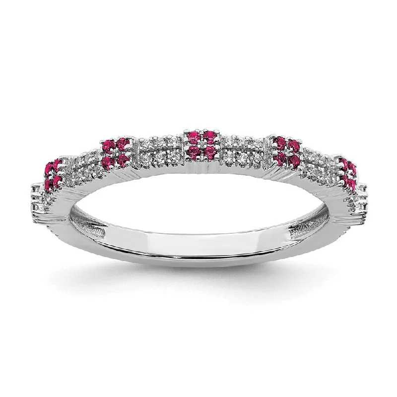 2.5mm Rhodium Sterling Silver, Lab Created Ruby & Diamond Stack Band