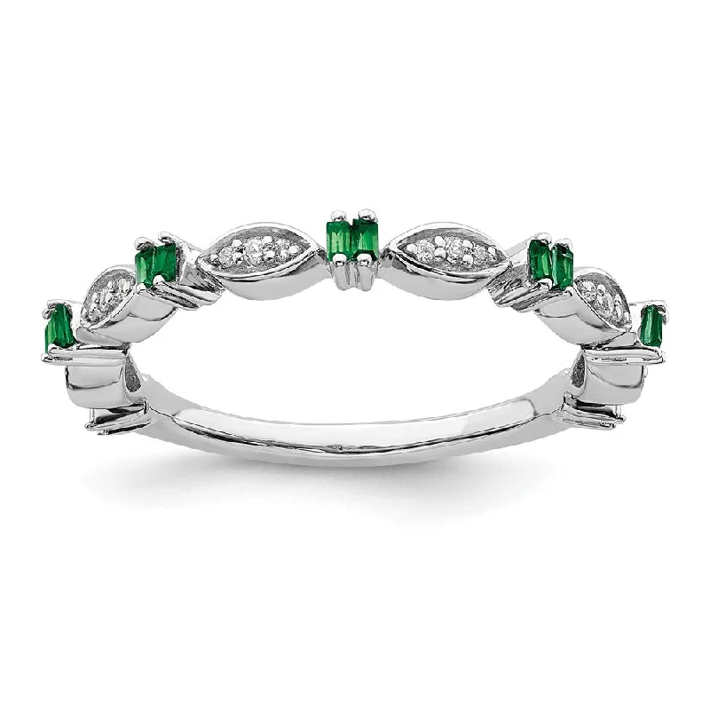 2.5mm Sterling Silver, Lab Created Emerald & Diamond Stack Band