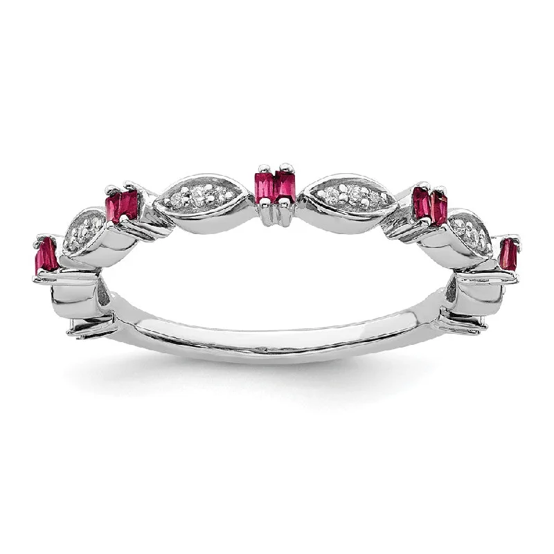 2.5mm Sterling Silver, Lab Created Ruby & Diamond Stack Band