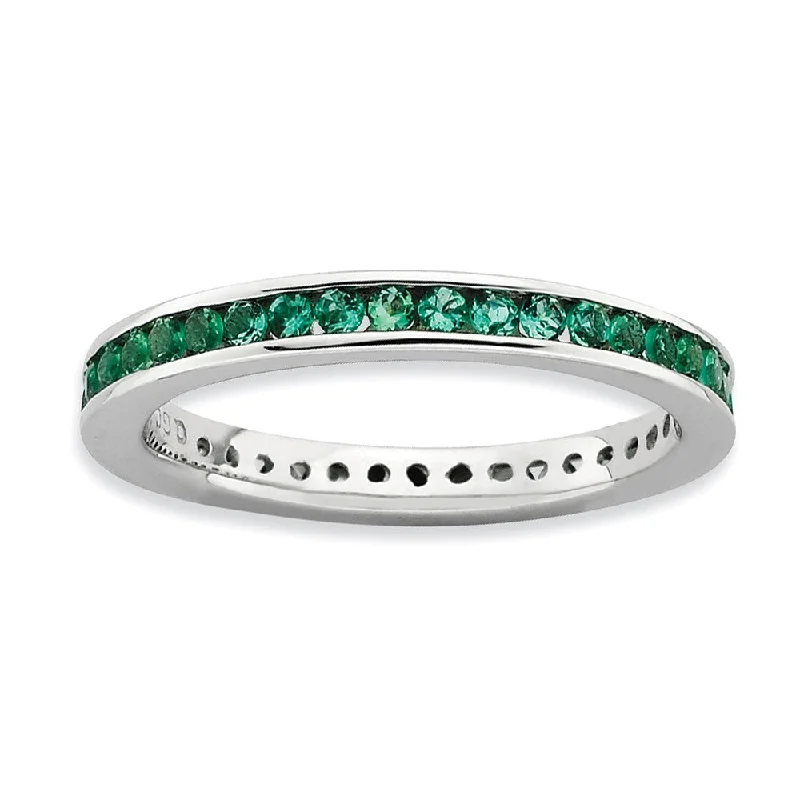 2.5mm Sterling Silver Stackable Created Emerald Channel Eternity Band