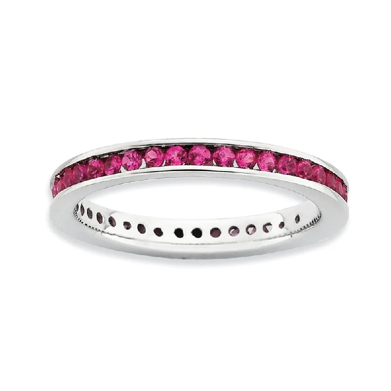 2.5mm Sterling Silver Stackable Created Ruby Channel Eternity Band