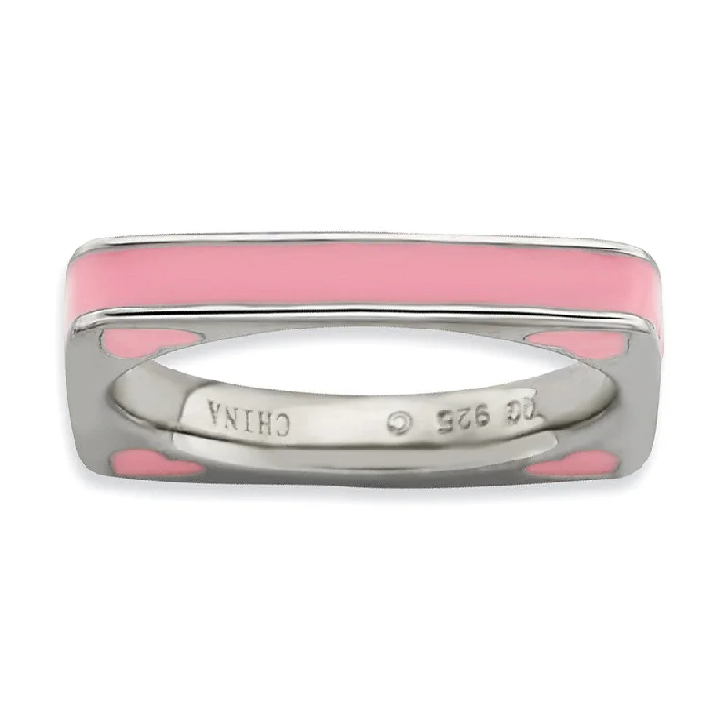 3.25mm Silver and Pink Enamel Stackable Square Band