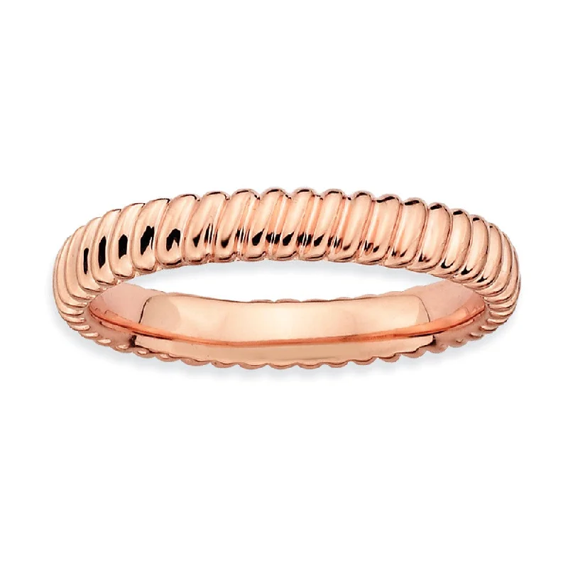 3.25mm Stackable 14K Rose Gold Plated Silver Fluted Band