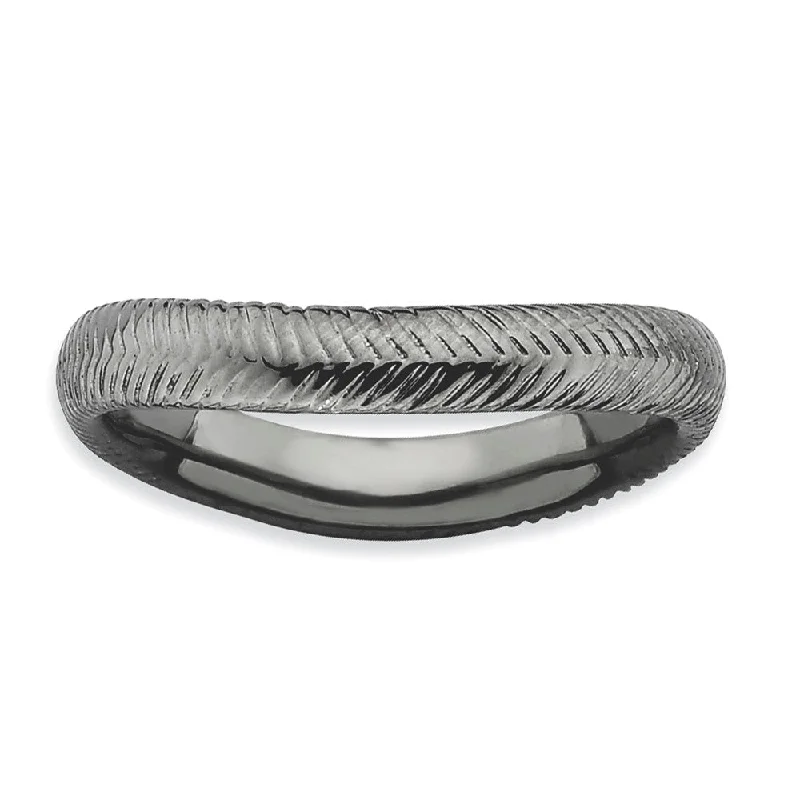 3.25mm Stackable Black Plated Silver Curved Herringbone Band