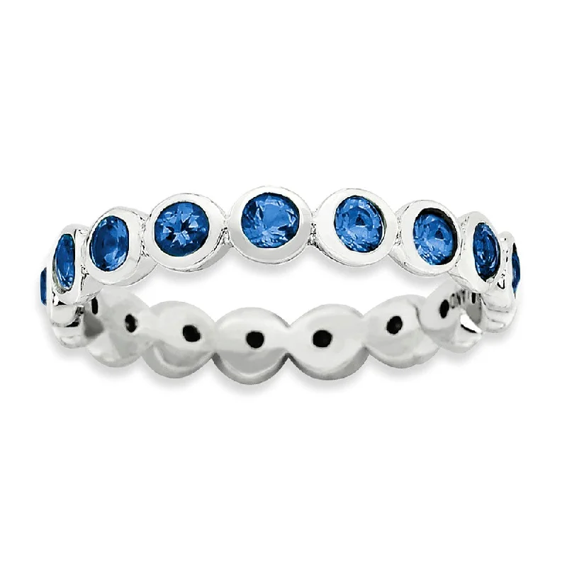 3.5mm Sterling Silver with Dark Blue Crystals Stackable Band