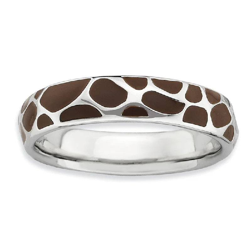 4.5mm Silver and Enamel Stackable Animal Brown Print Band