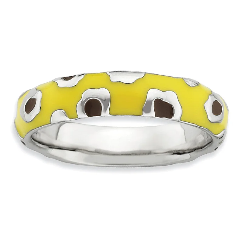 4.5mm Silver and Enamel Stackable Animal Yellow Print Band