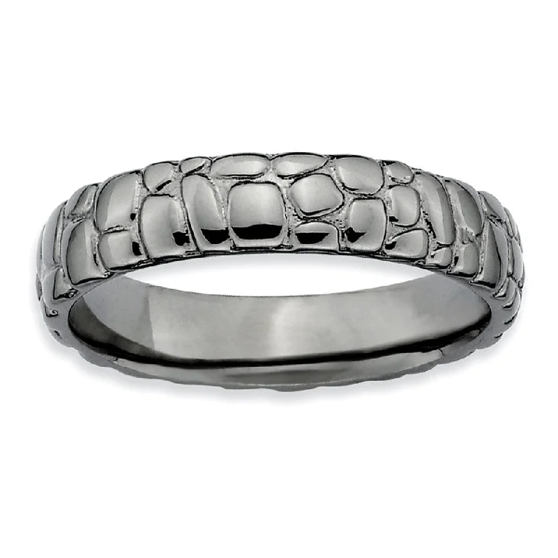 4.5mm Stackable Black Plated Silver Cobblestone Band