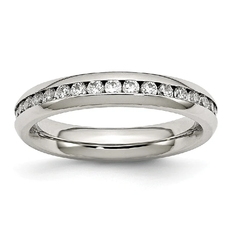 4mm Stainless Steel And Clear Cubic Zirconia Stackable Band